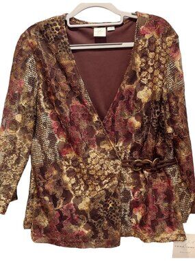 Emma James blouse Womens 12 Faux wrap lined sheer overlay classy career office
